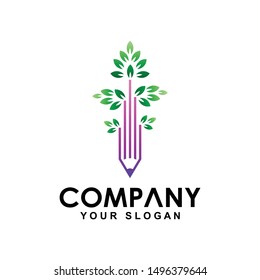 Pencil tree logo with line style, pencil or nature symbol 