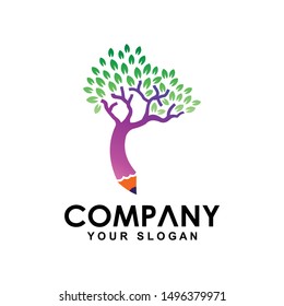 Pencil tree logo, pencil or nature symbol 