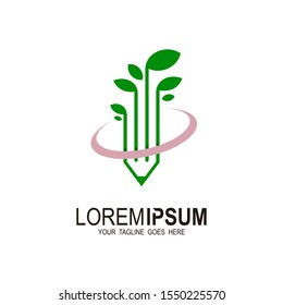 Pencil Tree Vector Logo Illustration,  Pencil tree logo with line style