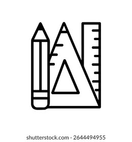 Pencil triangle and ruler arrangement. Icon symbol illustration