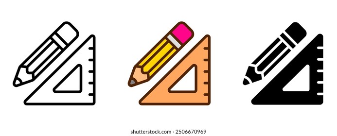 pencil with triangle ruler icon. geometry symbol. math sign. architect illustration.