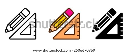 pencil with triangle ruler icon. geometry symbol. math sign. architect illustration.