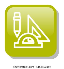 Pencil, Triangle Ruler and Protractor Icon. School Stationery. Education Supplies concept. Editable stroke flat icons. Simple thin line art logo. Web app button. Vector illustration. 