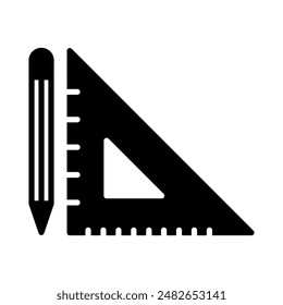 Pencil and triangular ruler icon. Study equipment icon