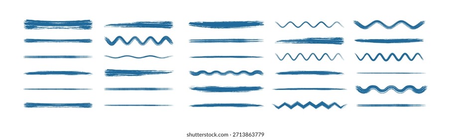 Bleistift unterstreicht Handgezeichnete Marker Stift Strichlinie gesetzt. Marker-Ritzlinien-Set. Pinselstriche, Linien, Schnörkel, Wellenlinien, Pinselstriche mit Vektorkreide. Vektor.	