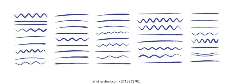 Pencil underlines Hand drawn marker pen stroke line set. Marker scribble line set. Scribble marker or pencil strokes, Vector chalk texture brush strokes, lines, squiggles, waves lines. Vector.	