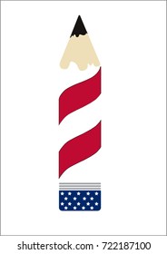 Pencil with USA flag vector illustration.