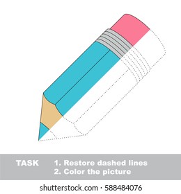 Pencil in vector to be traced, restore dashed line and color the picture, the simple visual game with easy education game level for preschool kids.