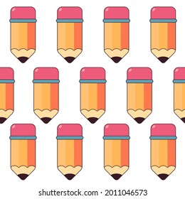 Pencil vector cartoon seamless pattern on a white background.