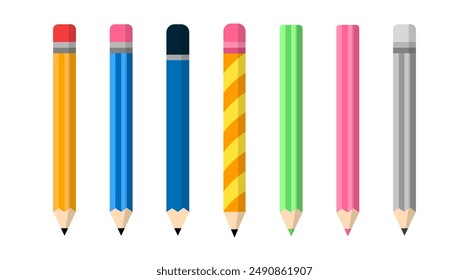 Pencil Vector collection in Colorful Theme, Isolate Elements for Education and Study Presentation, Flat style,  Stationary illustration