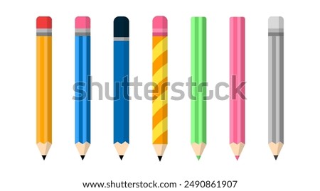 Pencil Vector collection in Colorful Theme, Isolate Elements for Education and Study Presentation, Flat style,  Stationary illustration