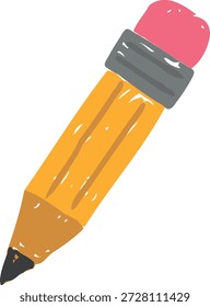 Zeichenstift, Vektorstift, Skizzensymbol. Cartoon einfacher Bleistift mit einem Radierer. Schreibwaren für Kinder zum Malen, Zeichnen und für Kunstgegenstände. Vektorgrafik für Kinder, handgezeichnet, einzeln auf weißem Hintergrund