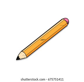 Pencil Vector Drawing, a hand drawn vector illustration of a pencil with eraser tip.