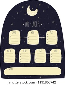 Pencil vector drawn weekly planner