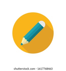 Pencil vector flat icon with long shadow
