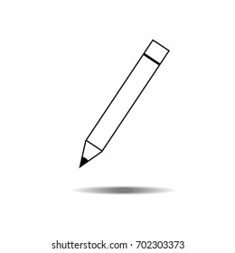 Pencil - vector icon in black with shadow on isolated white background. illustration EPS10