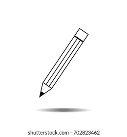 Pencil - vector icon in black with shadow on isolated white background. illustration EPS10