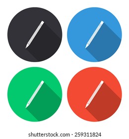 pencil vector icon - colored(gray, blue, green, red) round buttons with long shadow