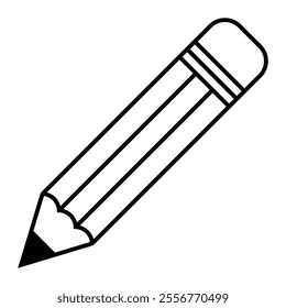Pencil vector icon. Flat outline clipart for writing, drawing, and art. Simple stationery symbol isolated on white background.
