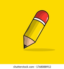 Ilustración del icono del vector del lápiz. Estilo de caricatura plana con lápiz, adecuado para pegatinas y portada de libros. Diseño sencillo, color sencillo. Caricatura de diseño minimalista.