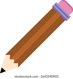 Pencil vector icon and illustration. Wooden pencil with rubber eraser in simple and modern flat design. Isolated on white background. Office and educational stationery supplies.