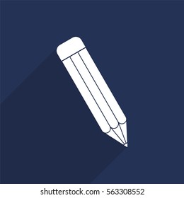 Pencil vector icon with long shadow isolated on  blue