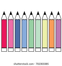 Pencil - vector icon in many color (red, pink, purple, green, orange, blue) on isolated white background. illustration EPS10