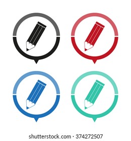 pencil - vector icon; map pointer;  message bubble