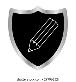 pencil -  vector icon  on a black shield
