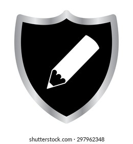 pencil - vector icon on a black shield