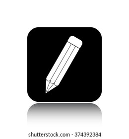 pencil vector icon on black button with reflection