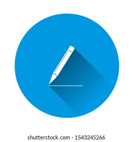 Pencil vector icon on blue background. Flat image with long shadow.