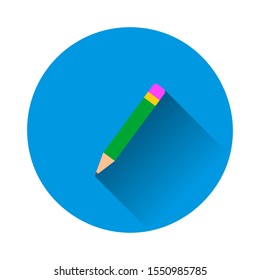 Pencil vector icon on blue background. Flat image with long shadow.