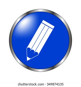 pencil - vector icon on the blue button