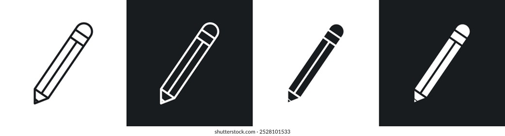 Conjunto de iconos de Vector de lápiz en blanco y negro