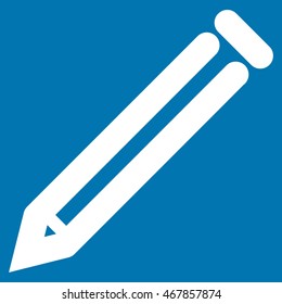 Pencil vector icon. Style is contour flat icon symbol, white color, blue background.