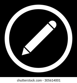 Pencil vector icon. This rounded flat symbol is drawn with white color on a black background.