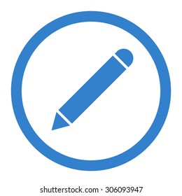 Pencil vector icon. This rounded flat symbol is drawn with cobalt color on a white background.