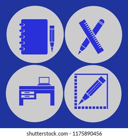 pencil vector icons set. with ruler and pencil, laptop desk, notebook pencil and pencil in set
