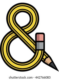 Pencil Vector Illustration. The pencil bends into an ampersand symbol. A great creative font icon.