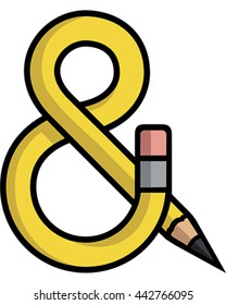 Pencil Vector Illustration. The pencil bends into an ampersand symbol. A great creative font icon.