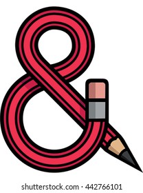 Pencil Vector Illustration. The pencil bends into an ampersand symbol. A great creative font icon.