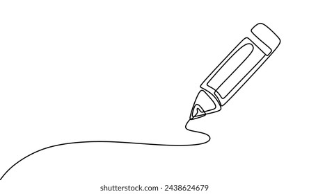 Pencil vector illustration with continuous one single line drawing isolated on white background.	
