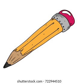 Pencil. Vector illustration of a pencil with a eraser. Hand drawn simple pencil.