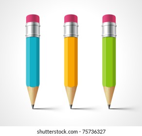 Vecteur Stock Design set of realistic colored pencils, eraser