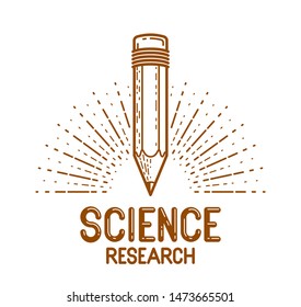 Pencil vector logo or icon of education or science knowledge, art and design, theoretical science research vector logo or emblem.