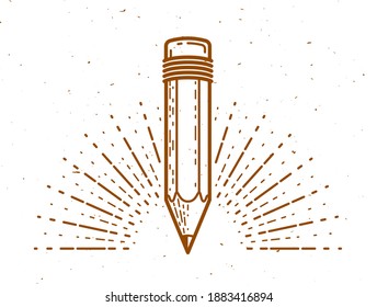 Pencil vector logo or icon of education or science knowledge, art and design, theoretical science research vector logo or emblem.
