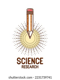 Pencil vector logo or icon of education or science knowledge, art and design, theoretical science research vector logo or emblem.
