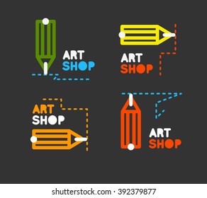 Pencil Vector Logo. Outline Pencil Vector Icon. Stationery Store Pencil Vector Logo. Training Courses Pencil Logo. Mentorship Concept