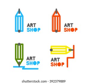 Pencil Vector Logo. Outline Pencil Vector Icon. Stationery Store Pencil Vector Logo. Training Courses Pencil Logo. Mentorship Concept